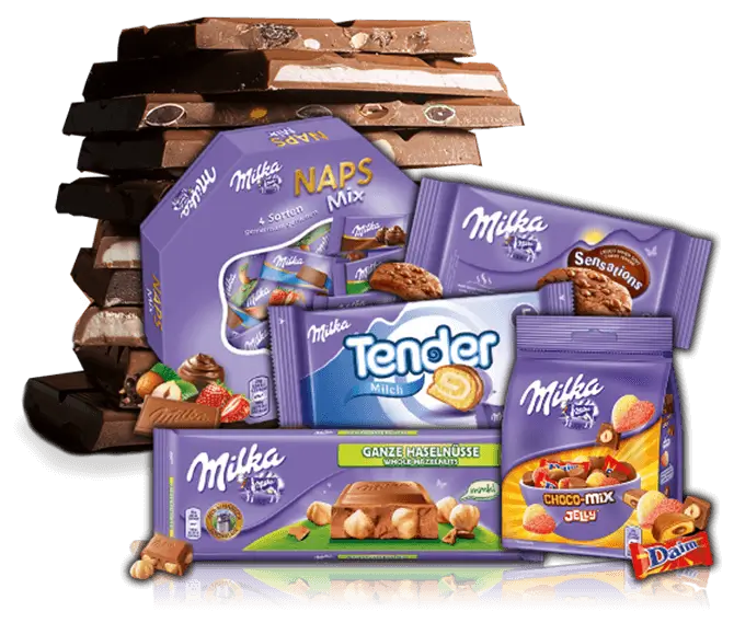 Milka-Tafelpaket im Wert von rund 100 Euro mit Tender, Naps, Sensations, Daim, Choco-Mix Jelly und Mmmax
